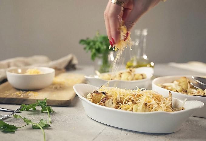 Au Gratin Baking Dishes, Ceramic, by Kook, for Casseroles, Lasagna & Cobblers, Individual Serving, Set of 2, Oven, Microwave & Dishwasher Safe Bakeware, 18 oz, Ivory