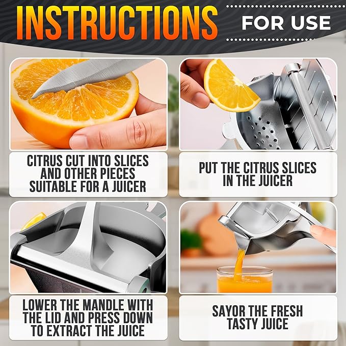 Hand Juicer Squeezer with Ergonomic Heavy Duty Handle – 20 oz Bowl Aluminum Lemon Juicer with Pour Spout for Mess-Free Pouring - Manual Citrus Press for Lemon, Orange, Lime, Grapefruit, Pomegranate