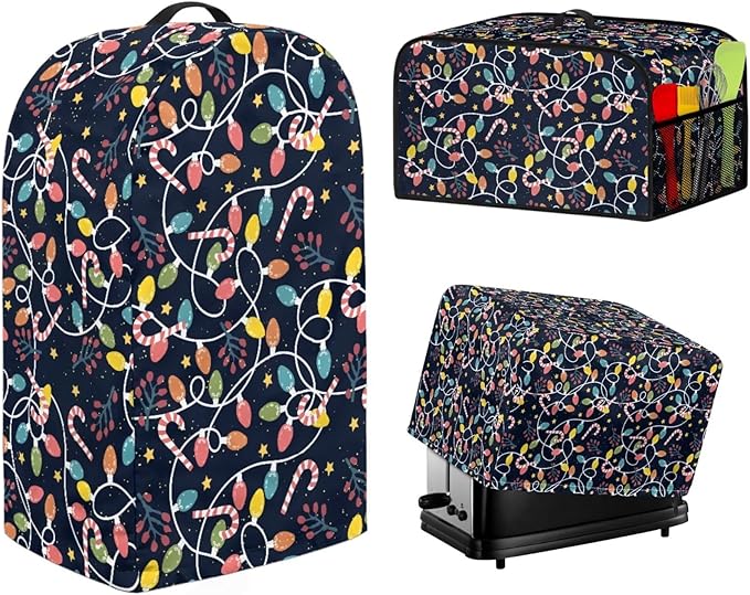 Christmas String Lights Blender Slow Cooker and Toaster Cover 4 Slice Kitchen Accessories Set for Coffee Maker, Stand Mixer & Microwave Counter Decor 3PCS