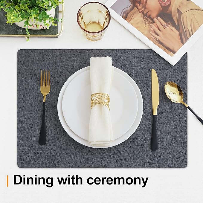 Homaxy Cloths Placemats for Dining Table Set of 6, Heat Resistant Washable Cotton Linen Blend Table Mats, Easy to Clean Place Mats for Indoor Outdoor Party Kitchen Decoration, Charcoal Gray