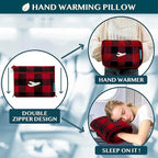 PAVILIA Travel Blanket Pillow, Airplane Blanket Set in Soft Bag with Pockets, Plane Blanket Compact Packable, Flight Essentials Car Pillow, Travelers Accessories Gifts, Luggage Strap, Plaid Red