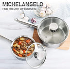 MICHELANGELO Stainless Steel Saucepan Set 1Qt & 2Qt, 18/10 Stainless Steel Pot Set, Induction Saucepan with Glass Lid, Dishwasher & Oven Safe (No Coating & Non-toxic)