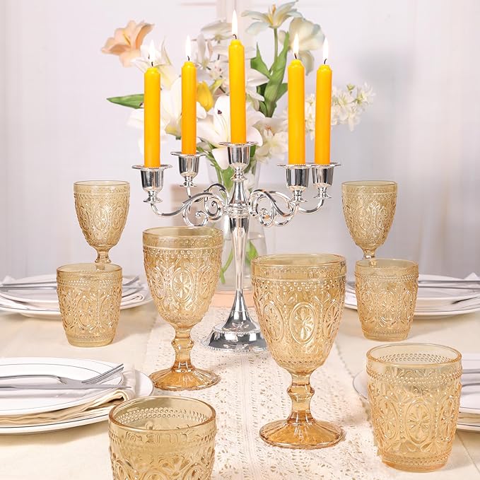 abrwyy Amber Glassware set of 4 Vintage Drinking Glasses, 9.5oz Amber Heavy Duty Glass Cups, Old Fashioned Glass, Set for Party Wedding Home Office Glassware Gift