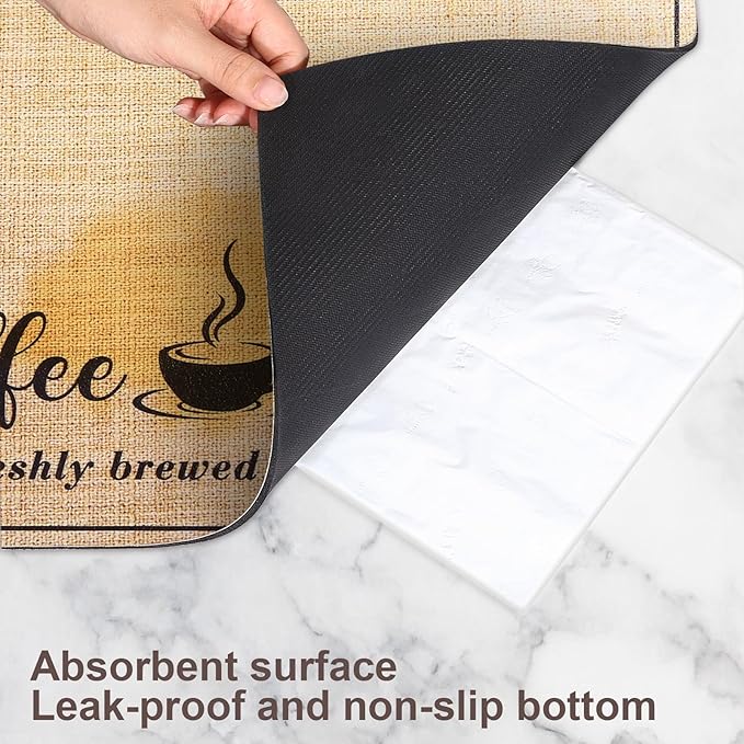 CooRug Absorbent Coffee Mat, Fashion Dish Drying Mat for Kitchen Counter Coffee Bar Accessories Espresso Machine Dish Rack 12" x 20" Beige