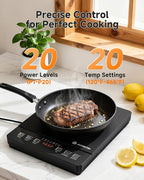 Portable Induction Cooktop 20 Temperature & Power Levels,1800W Single Burner Electric Cooktop with 6.8 inch Heating Coil,Low Noise Hot Plate with Timer