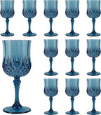 Plastic Wine Glasses, Plastic Goblets Vintage Style Cordial Unbreakable Drinking Glasses, Reusable Drinkware for Wedding Reception, Grand Event Party Supplies (12, Navy Blue)