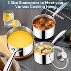 Homikit Stainless Steel Saucepan Set, 1Qt & 2Qt & 3Qt Sauce Pan with Lids 6pcs, Tri-Ply Bottom Induction Compatible Small Cooking Pot kitchen Cookware Set, Dishwasher Safe & Nonstick