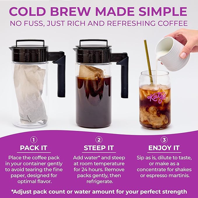 Katy’s Cold Brew Coffee Pitcher Packs | 6 Large Cold Brew Bags with Smooth, Bold Brazilian Coffee | Easy, Mess-Free Brewing in Any Container | No Straining Needed | 100% Woman-Owned | Makes 32 Cups