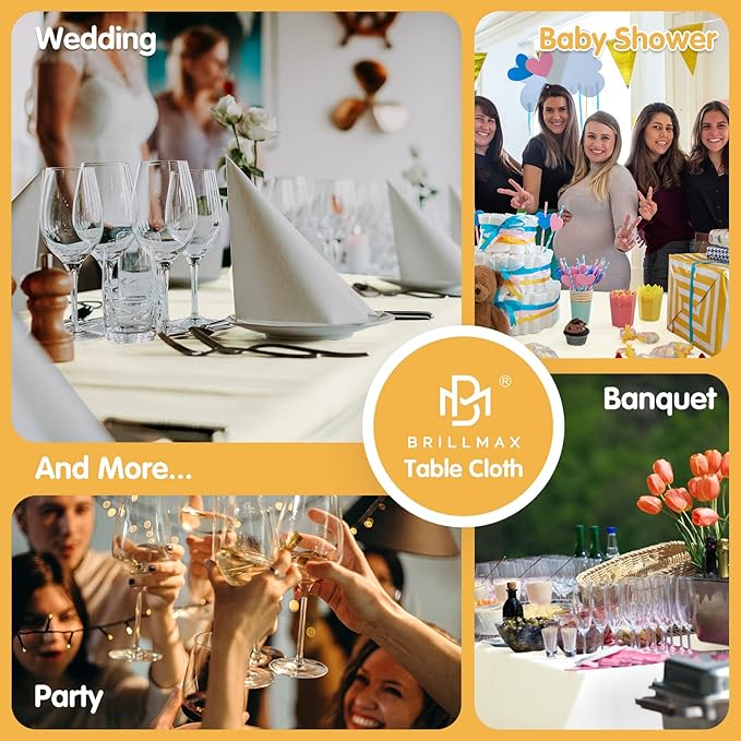 BRILLMAX 8 Pack Ivory Tablecloths for 6 Foot Rectangle Tables 60 x 102 Inch - 6ft Rectangular Bulk Linen Polyester Fabric Washable Cloth Cover for Wedding Reception Banquet Birthday Party