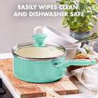 GreenPan Rio Healthy Ceramic Nonstick 2QT Saucepan with Lid, PFAS-Free, Dishwasher Safe, Turquoise