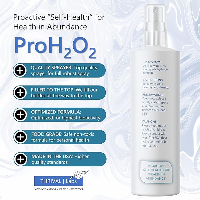 ProH2O2 3% Food Grade Hydrogen Peroxide – Natural Cleaner & Disinfectant – Suitable for Household Use – Ideal for Cleaning, Sanitizing & Gargle – 8 fl oz (Spray Bottle)