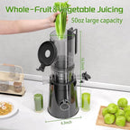 Cold Press Juicer, Slow Masticating Juicer Machines with 5" Feeding Chute Fit Whole Fruits&Vegetables, Stainless Steel Slow Masticating Juicer Easy to Clean, 99.6% Juice Purity, 1.5L Capacity-Black