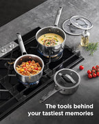 Nonstick Sauce Pan with Lid, Non-Toxic Tri-Ply Hybrid Ceramic Saucepan, 1.5&2.5 Quart Stainless Steel Pans, PFAS/PFOA/PTFE Free, Dishwasher & Oven Safe, Induction Compatible