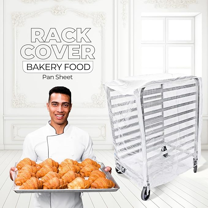 Bakery Food Pan Sheet Rack Cover – Heavy Duty PVC Vinyl Zippered Bun Pan Rack Cover – Long-lasting Use Durable Covers with 3 Zippers – Made in USA (Transparent, 23"W x 28"L x 63"H)