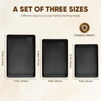 Sakerplus Nonstick Baking Sheet Pan Set of 3, Heavy Duty Cookie Sheets for Oven with Stripe Texture Pattern, 0.6mm Thick Quarter/Half/Jelly Roll Pans, Rust-Resistant & Easy Clean (Black)