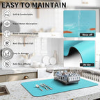 HotLive Dish Drying Mat for Kitchen Counter, Heat Resistant Drainer Mats with Non-slip Rubber Backed, Hide Stain Kitchen Super Absorbent Draining Mat, Easy to Clean Dish Rack Pad, Teal 18"x32"
