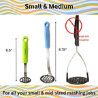 Mini & Medium Masher Box Set. Avocado & Small Potato Mashers. Heavy Duty, Stainless Steel, Dishwasher Safe. Ideal Kitchen Utensils. Compact & Durable. Kitchen Essentials. (Sky Blue/Zippy Green)