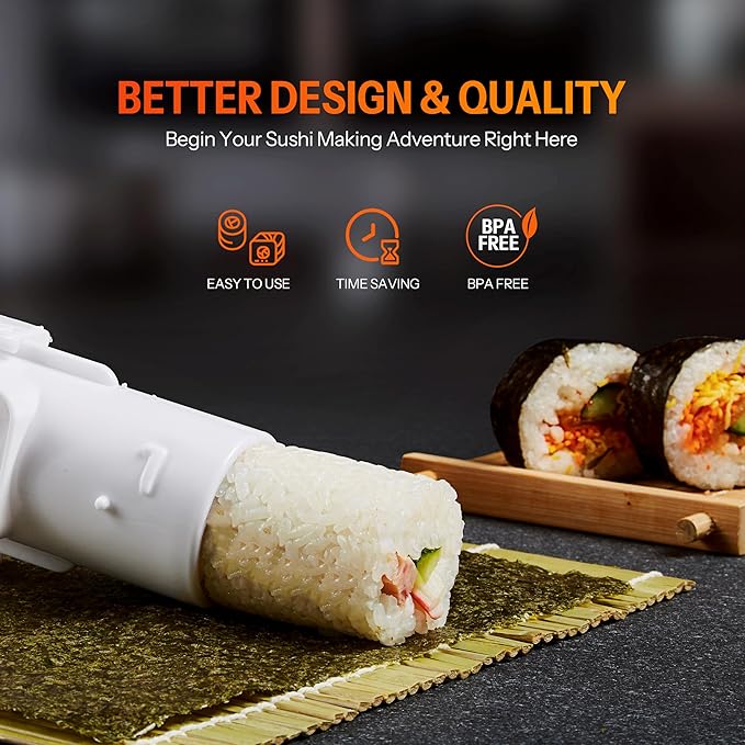ISSEVE Sushi Making Kit, 25 in 1 Sushi Bazooka Maker with Sushi Molds, Bamboo Mat, Bamboo Chopsticks, Sushi Knife,Nigiri Mold,Onigiri Mold,Musubi mold,DIY Sushi Roller Machine