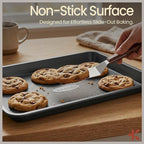 BAKKEN Kitchen Baking Pans - Small, Medium, and Large Cookie Pan (13.58×9.65, 15.75×11, 17.91×12.60), Nonstick, Diamond Texture Bottom, PFOA, PFOS, PTFE Free, Oven Safe Tray (450°F), Pack of 3, Gray