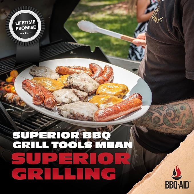 3 Piece BBQ Grilling Accessories Set - BBQ Tongs Spatula Fork Set - Heavy Duty Stainless Steel Barbecue Grill Tools with Solid Hard Wood Handles Great Gift Set