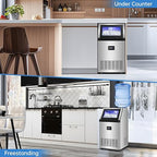 Ice Maker Commercial Ice Machine 200 lbs /24H, 33 lbs Large Storage Capacity Bin, Under Counter or Freestanding Ice Cube Makers Stainless Steel for Restaurant Bar Cafe