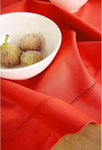 Solino Home Cotton Linen Placemats Set of 4 - Hemstitch Poppy Red Placemats 14 x 19 Inch - Machine Washable Table Mats for Valentines, New Year