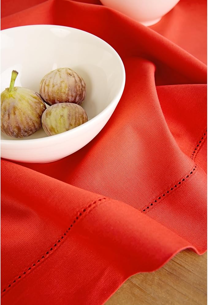 Solino Home Cotton Linen Placemats Set of 4 - Hemstitch Poppy Red Placemats 14 x 19 Inch - Machine Washable Table Mats for Valentines, New Year