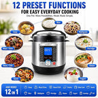 KINGBULL 14-in-1 Electric Pressure Cooker 6 Quart, Stainless Steel Multi Cooker with LCD Display, Slow Cooker, Rice Cooker, Steamer, Sauté, Yogurt Maker, Warmer, DIY Mode, Black