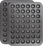 Beasea Nonstick Mini Muffin Pan 48 Cups, 2 Pack 48 Mini Small Tiny Cup Non Stick Muffin Baking Pan Tin Tray Carbon Steel Bakeware Individual Cupcake Baking Pan - Black