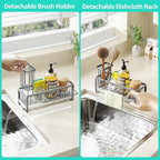 HapiRm Sponge Holder for Kitchen Sink - Self-draining Sink Caddy with Brush and Dishcloth Holders, Stainless Steel Kitchen Organizer for Countertop - Grey