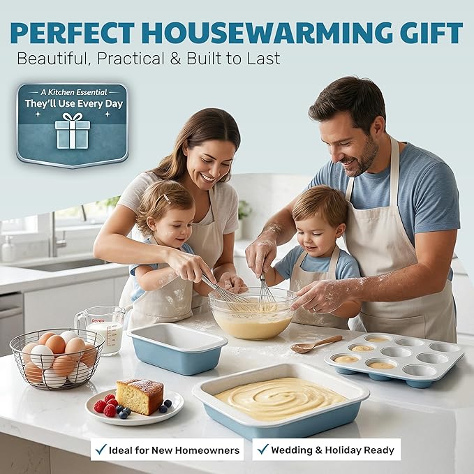 Gotham Steel 6 Pc Stackable Baking Pans Set, 70% Space Saving Design, Ceramic Bakeware Sets Non Toxic Made Without PFOA PFOS, with Baking Sheet Tray, Cake & Muffin Pans, Oven & Dishwasher Safe