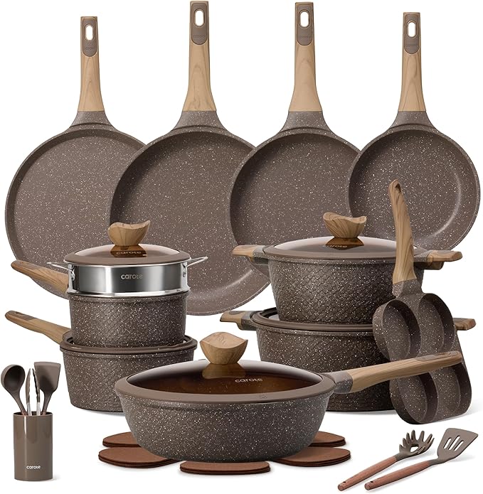 CAROTE 31pcs Pots and Pans Set Non Stick, Cookware Set Pots and Pans, Nonstick Kitchen Cooking, Induction Cook Ware, PFOA Free