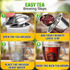 Set of 1 Large Tea Infuser, 1 Small Infuzers & Scoop With Bag Clip - Stainless Steel Tea Infuser for Loose Leaf Tea Steeper Tea Strainers for Loose Tea Diffusers for Loose Tea - Loose Tea Leaf Steeper
