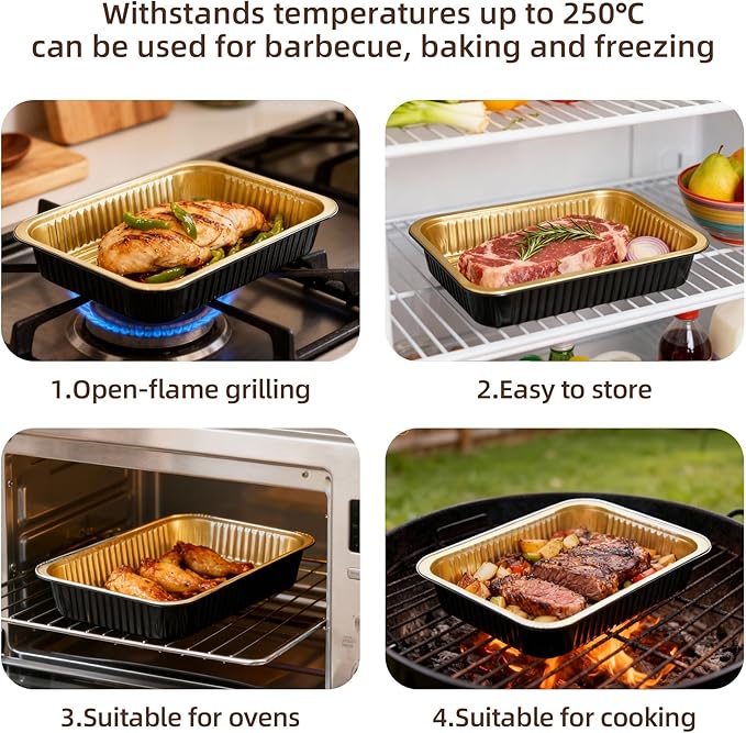 Aluminum Foil Pans, Extra Heavy Duty Disposable Aluminum Baking Pans, 14.57"×10.63" Steam Table Pans for Cooking, Heating, Storing, Prepping Roasting and Chafing (15 Pack Black and Gold)