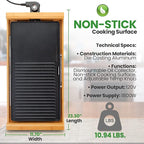NutriChef Household Smokeless Indoor Grill, Nonstick Electric Grill, Detachable Bamboo, Tempaerature Control, Adjustable Temperature Knob, For Indoor BBQs with no smoke (Black)
