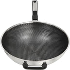 13 Inch Stainless Steel Wok Pan with Lid, Honeycomb Coating Woks & Stir-fry Pans Nonstick Wok Induction Wok Set Chinese Wok No Chemical Coated Wok for Induction, Electric, Gas, Halogen