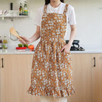 Pinknoke Vintage Pinafore Apron Dress for Women with Pockets Cute Floral Chef Aprons for Kitchen Cooking Baking Gardening