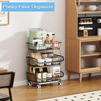 3-Tier Rolling Pantry Floor Organizer, Stackable Pantry Storage Cart with Wheels, Metal Wire Pantry Baskets, Kitchen Fruit Basket Stand, Vegetable Storage Rack for Fruits Snacks Onions Potatoes,1 Pack