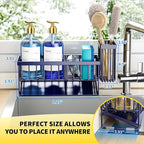 Cisily Navy Blue Sink Caddy Organzier with High Brush Holder, Sponge Holder for Sink, 304 Rustproof Stainless, Kitchen Countertop Soap Dispenser Organizer, Gray Blue Kitchen Decor and Accessories