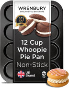Wrenbury Nonstick Whoopie Pie Pan 12-Cup - Carbon Steel Shallow Baking Tray for Muffin Tops Macarons Cookies Yorkshire Puddings Cornbread & Burger Buns