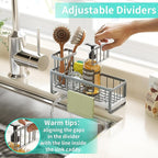 HapiRm Sponge Holder for Kitchen Sink - Self-draining Sink Caddy with Brush and Dishcloth Holders, Stainless Steel Kitchen Organizer for Countertop - Grey