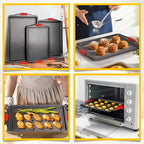 3PCS Carbon Steel Non-Stick Baking Pan | Commercial Restaurant Grade, Double-Sided Non-Stick Coating, Luxurious & Stylish Design with Red Silicone Handle - Oven Safe Kitchen Bakeware