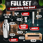 Cocktail Shaker Set of 10 – Stainless Steel Mixology Bartender Kit with 10 Accessories, Easy to Clean Bar Tool Set | Wooden Organizer for Home Bar Setup, Great Gift for Cocktail & Drink Enthusiasts