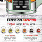 Gourmia Electric Glass Kettle – 1.7L Programmable Tea & Coffee Brewer with Digital Touch Display, 6 Presets, Removable Stainless Steel Infuser, Cordless with 360° Swivel Base, Green