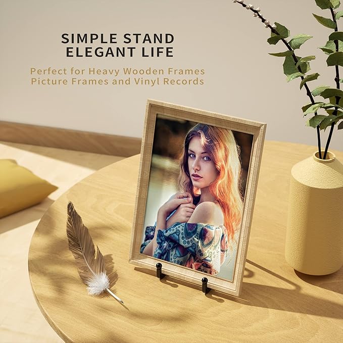 4 Pack Plate Stands for Display - 6 Inch Metal Square Wire Plate Holder Display Stand + Picture Frame Stand Holder Easel for Book, Decorative Plate, Plaque, Photo, Platter (Black)