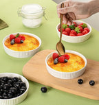 Ramekins 8 oz Oven Safe Set of 6 - Ceramic Creme Brulee Dishes, Souffle Cups, Individual Quiche Baking Dish, Food-Safe White Pudding Bowls for Kitchen, Stackable and Dishwasher Safe