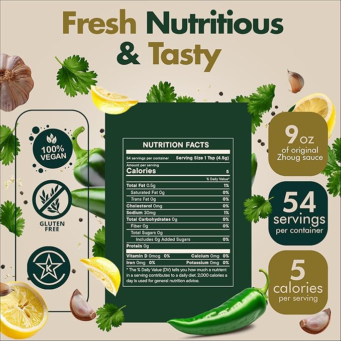 Middle Eastern Green Chili Sauce 18oz (Zhoug) | Spicy Sauce with Cilantro, Garlic, Jalapenos, Poblano, Scotch Bonnet Peppers, Olive Oil, Lemon, Chipotle | Vegan Chili, Non-GM, Kosher | Hot Sauces (2)