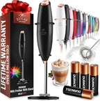 Zulay Kitchen Powerful Milk Frother Wand With 4 AA Duracell Batteries - Ultra Fast Handheld Drink Mixer - Electric Whisk Foam Maker for Coffee, Lattes, Cappuccino, Matcha & Creamer - Black Copper