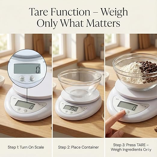 Digital Kitchen Scale – Food Scale for Cooking & Baking (5 kg/11 lb) – High-Precision Weight Scale in Grams Oz Lb – Stainless Platform with LCD Display & Tare Function – Batteries Included
