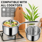 EWFEN 3 Ply Stainless Steel Saucepan with Lid, 3 Quart Multipurpose Cooking Pot, Stay-Cool Handle, Induction Oven Dishwasher Safe, 3 QT
